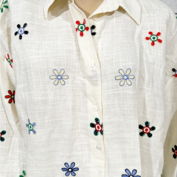 Zara Flower Patterns Casual Style Linen Blend Long Sleeves - Size Large - Picture 3 of 7